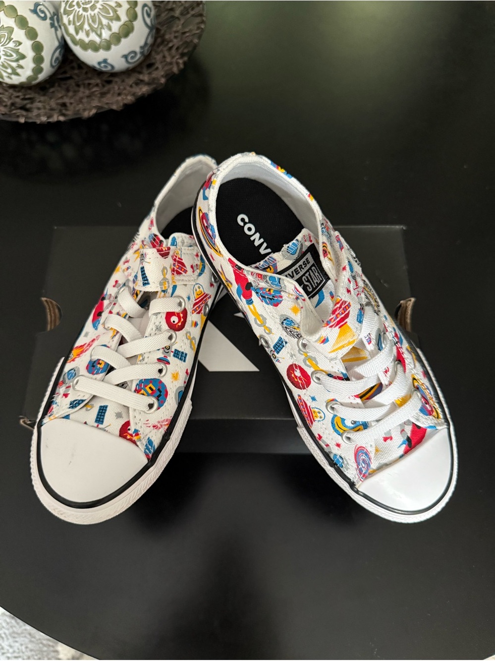 Converse Kids White Low Top Sneakers with Multi-Color Graphic